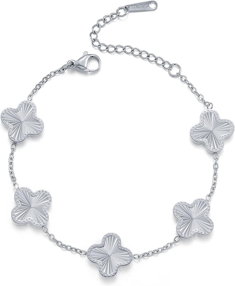 Silver Bracelet Dupes Clover Lucky Bracelet for Women Platinum Plated Bracelet Flower Four Leaf B... | Amazon (US)