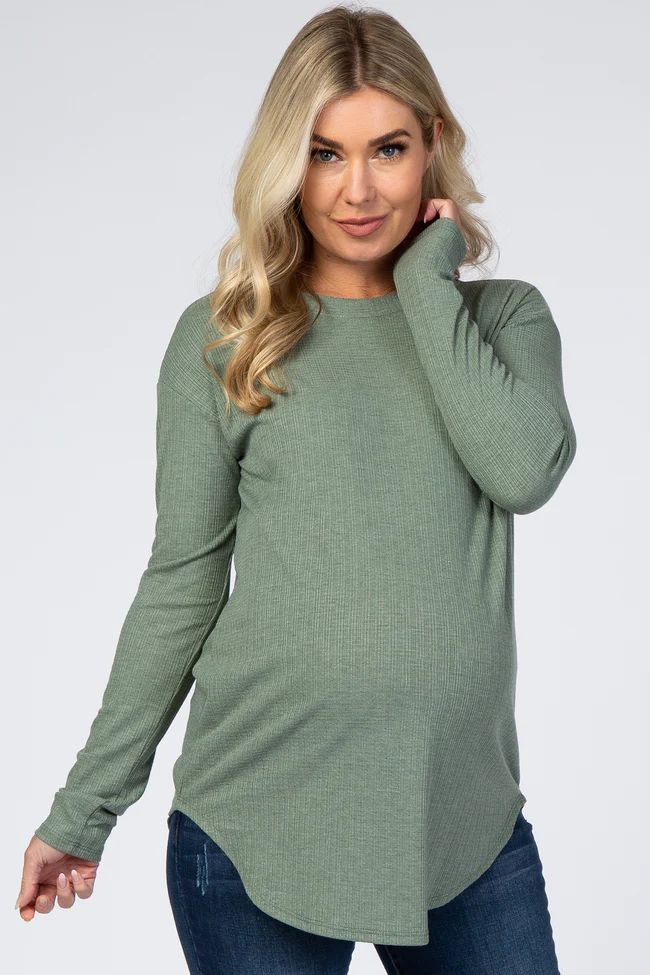 Olive Long Sleeve Ribbed Maternity Top | PinkBlush Maternity