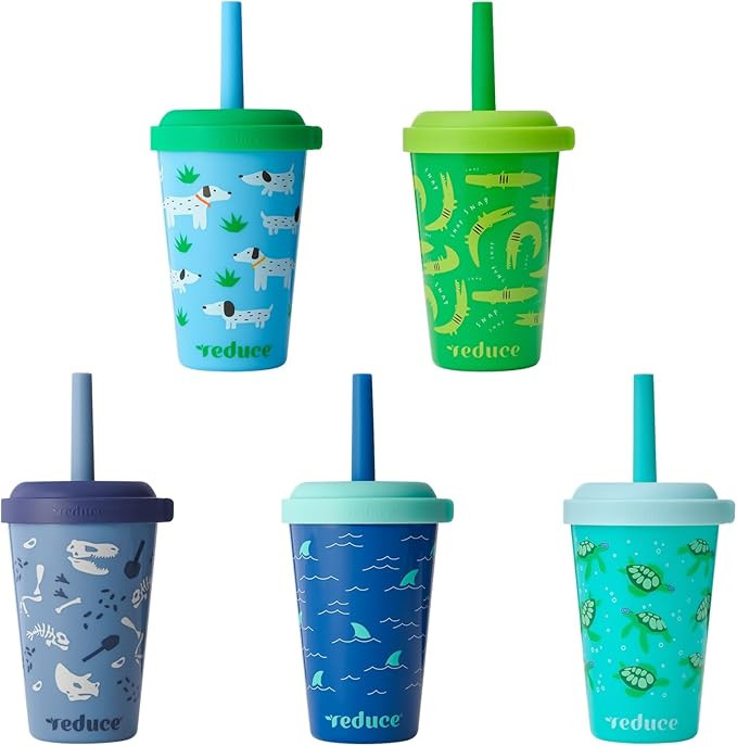 REDUCE GoGo's Kids Portable Tumbler Cups with Lids and Spill-Proof Straws - 5 Pack of Stackable 1... | Amazon (US)