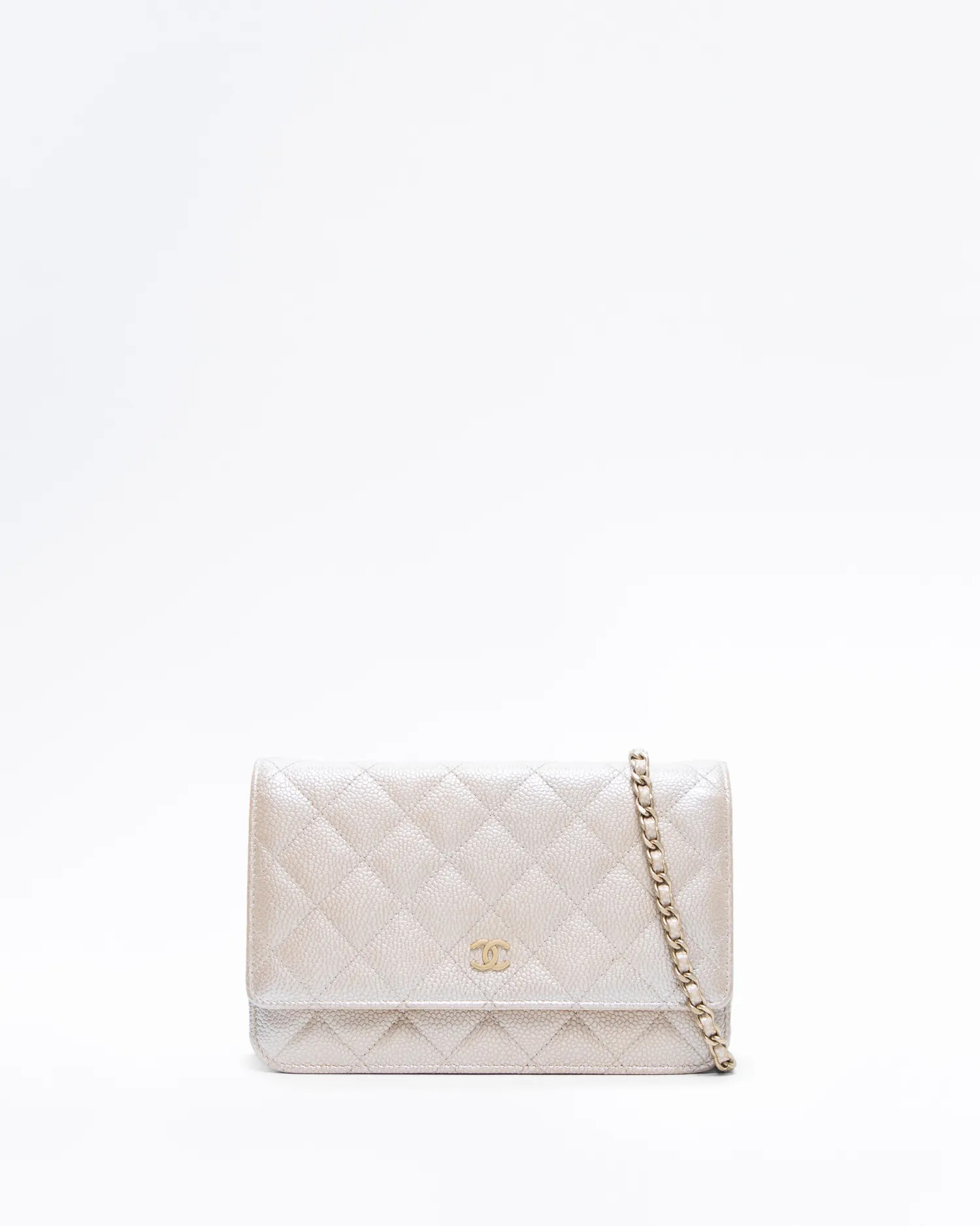 Iridescent Caviar Quilted Wallet on a Chain | Vivrelle