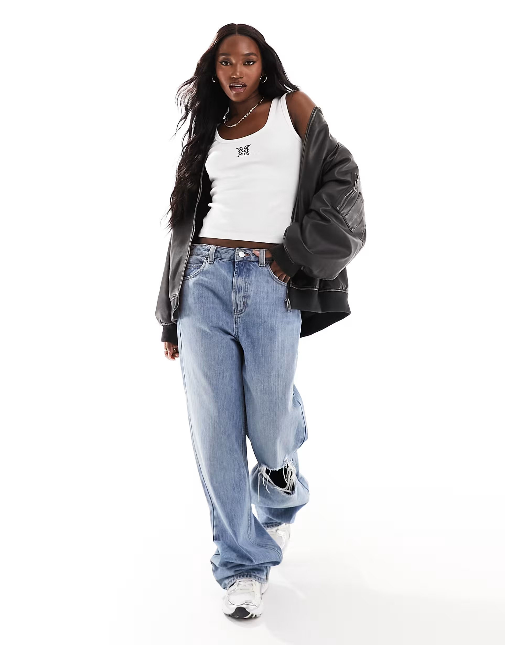 Kaiia embroidered logo ribbed tank top in white | ASOS (Global)