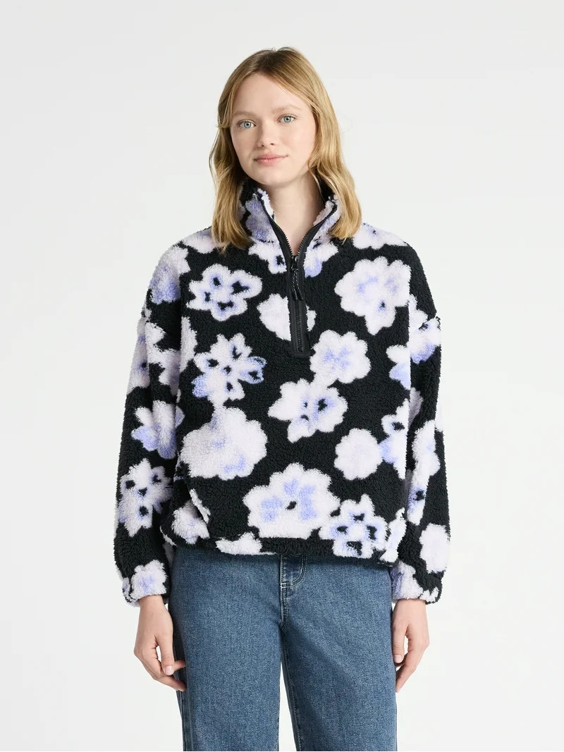 No Boundaries Plush Half-Zip Pullover, Women's | Walmart (US)