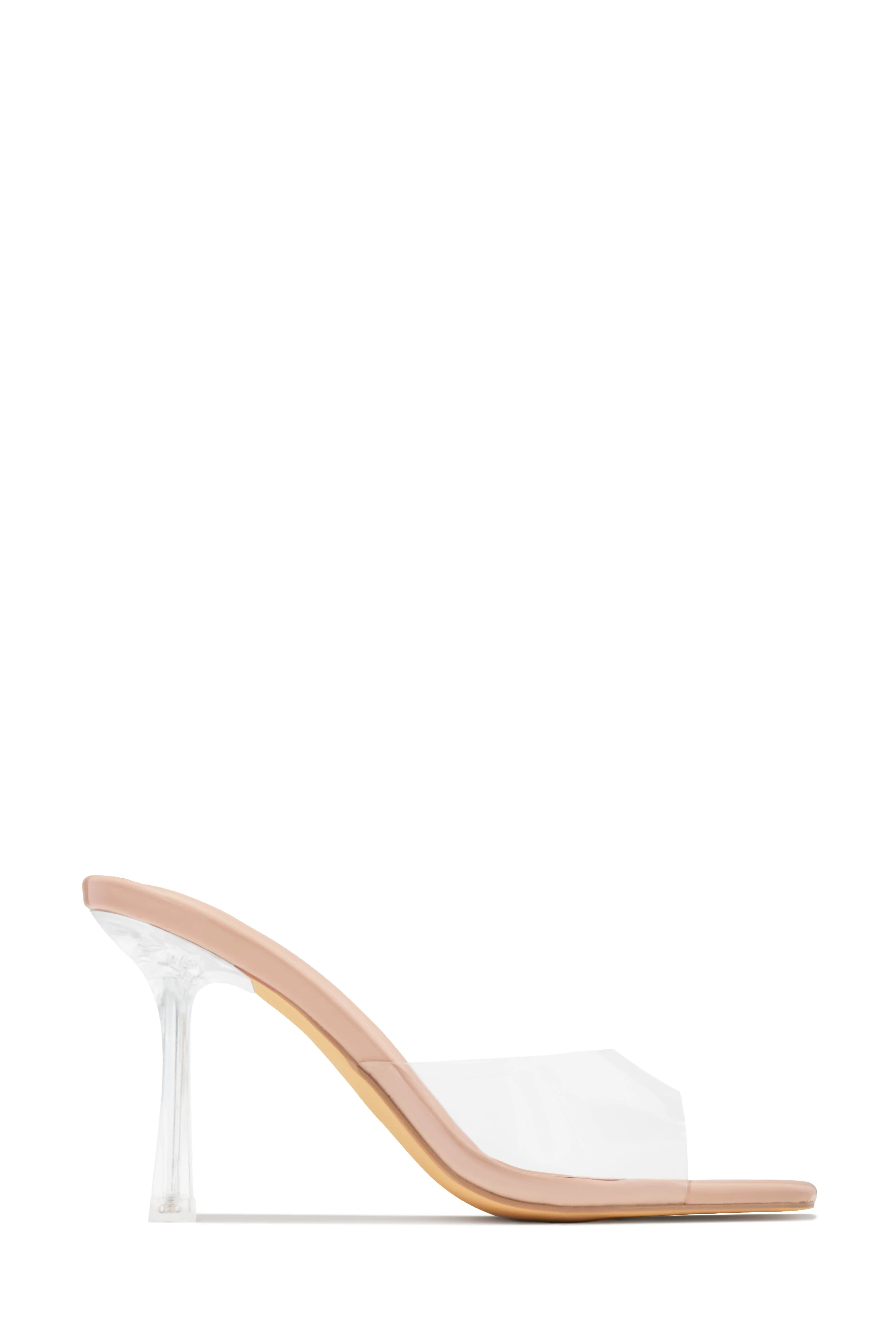 Kendal Clear Strap Mid Heel Mules - Nude 10 / Nude | MISS LOLA