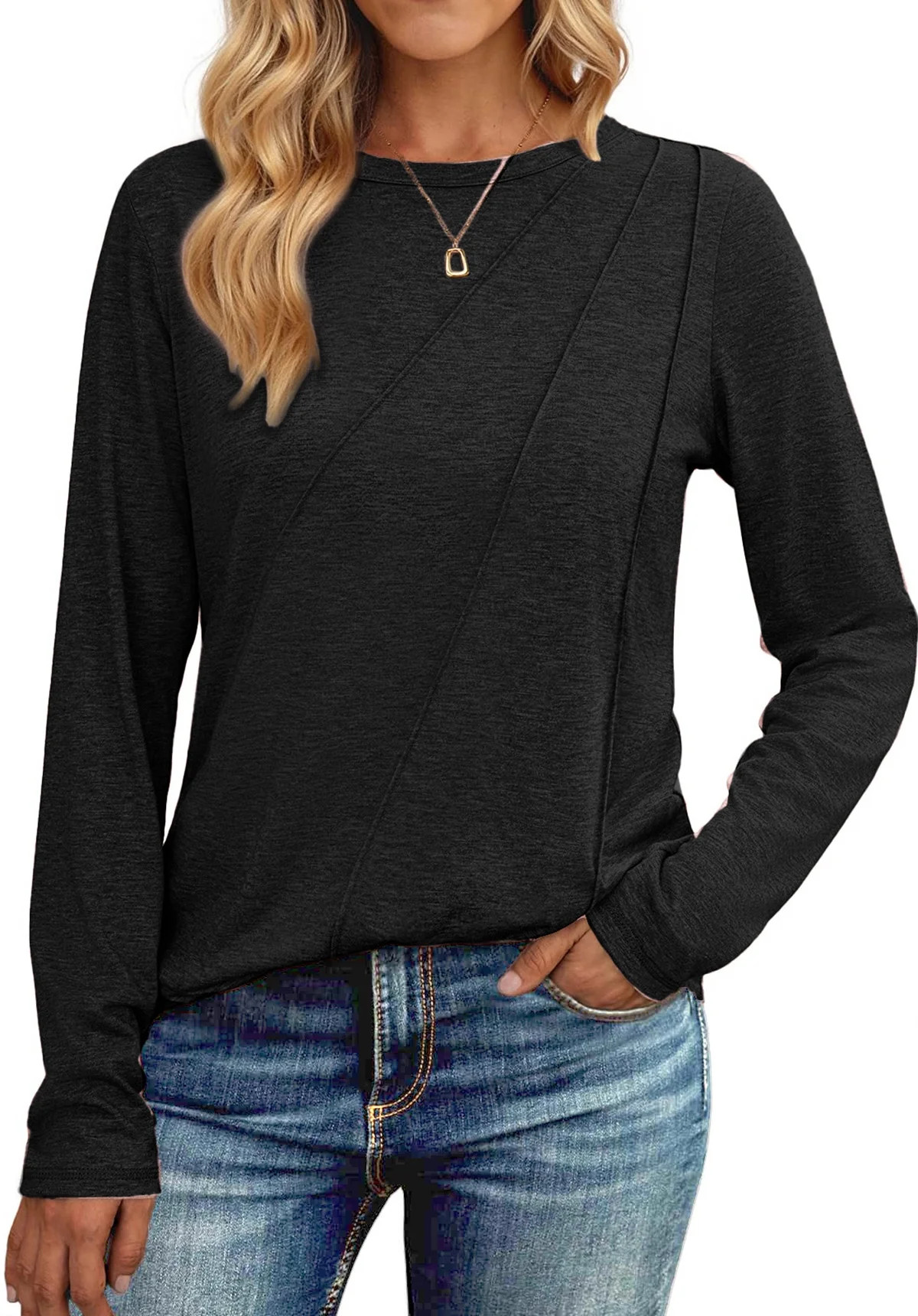 Fantaslook Long Sleeve Shirts for Women Pleated Crew Neck Casual Tops Fall Fashion Blouses Lightw... | Walmart (US)