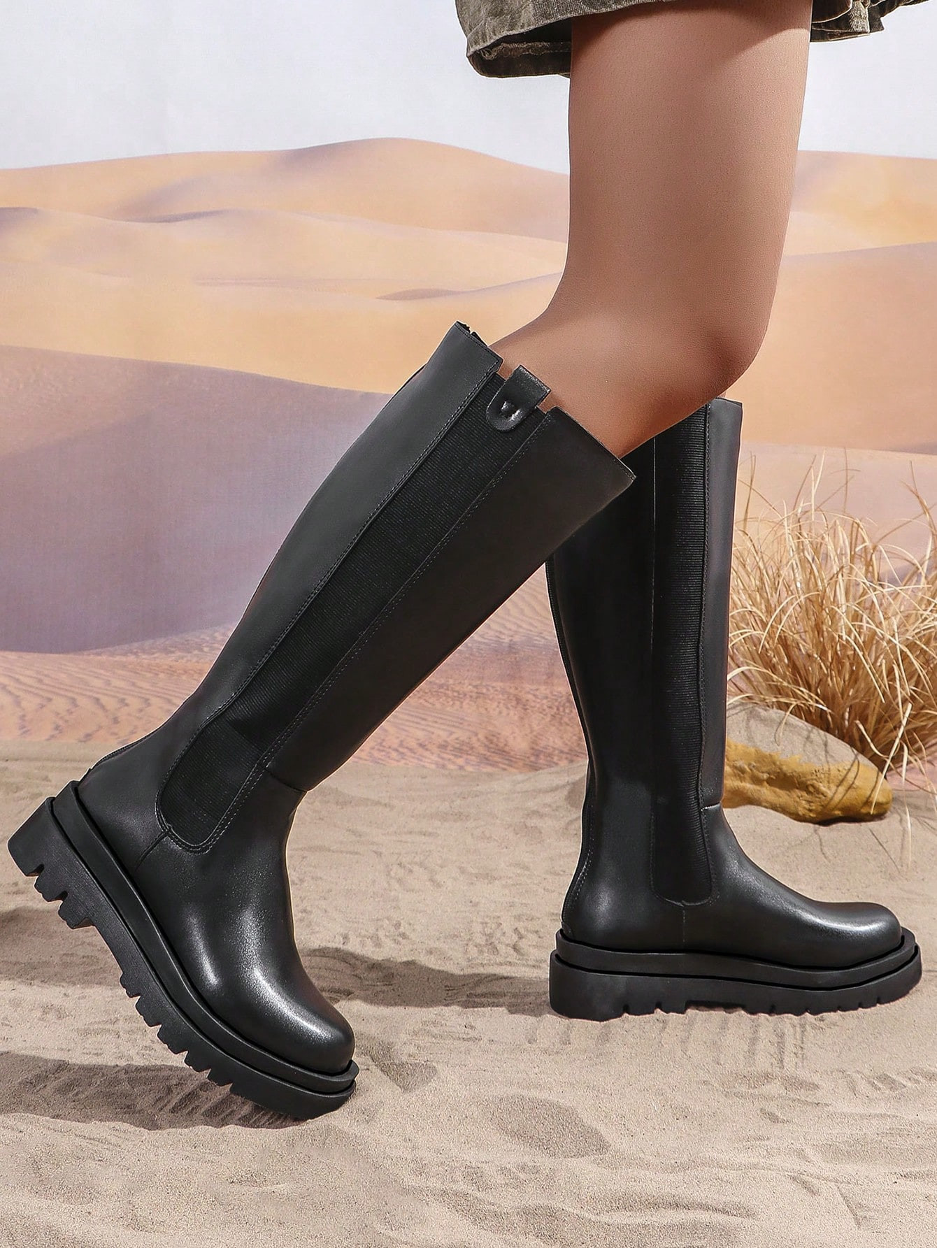 Botas altas negras de suela gruesa nuevas de otoño para mujeres, estilo británico casual simple... | SHEIN
