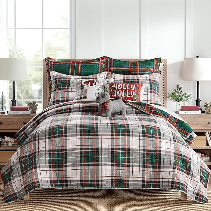 Levtex Home - Spencer Plaid Quilt - Full/Queen - Christmas Tartan Plaid - Green, White, Red - Qui... | Amazon (US)
