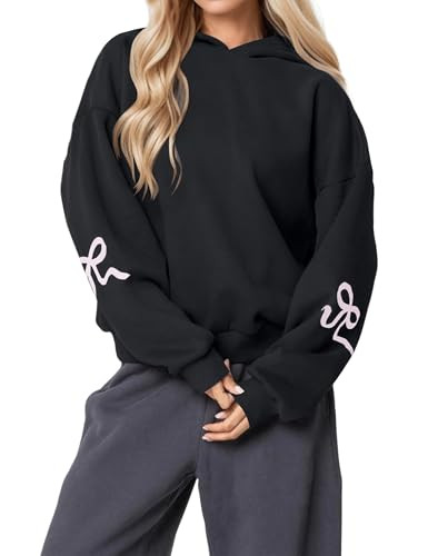 Lenader Women Pink Bow Hoodies Loose Fit Long Sleeve Graphic Preppy Hoodies Casual Y2k Cute Hoodies for Teen Girls Outfits | Amazon (US)