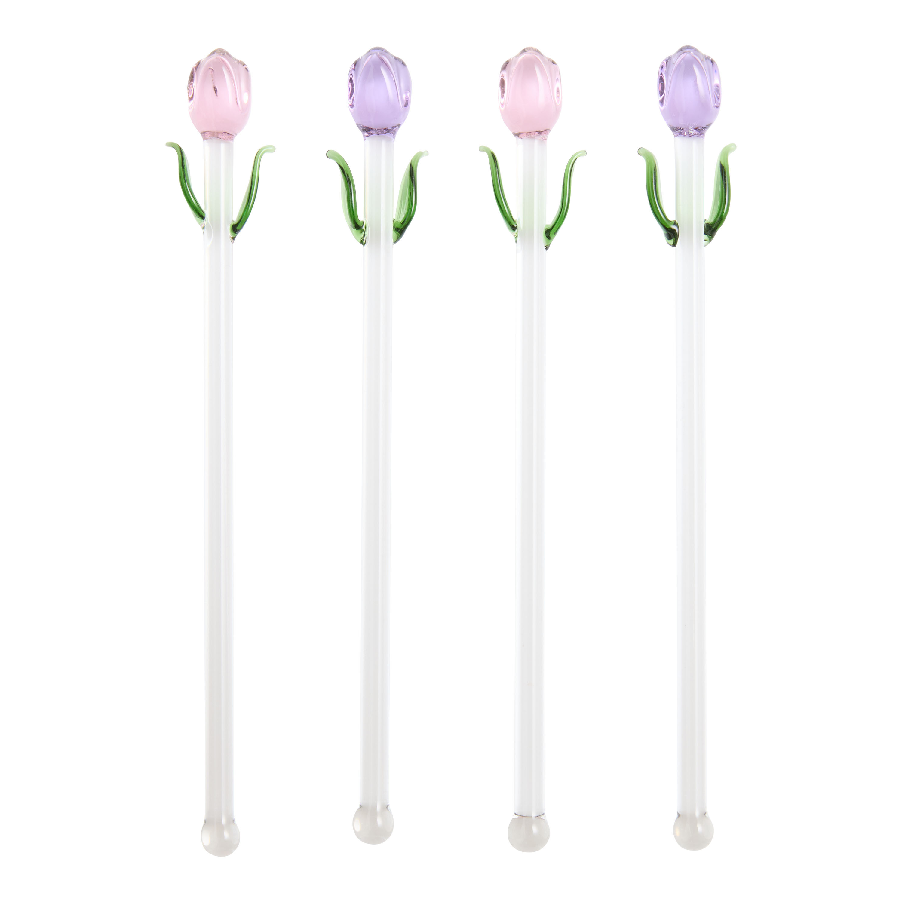Pink and Purple Glass Tulip Shaped Drink Stirrer 4 Pack | World Market
