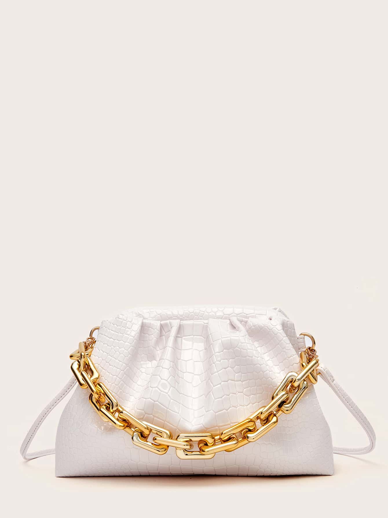 Chain Handle Croc Embossed Ruched Bag | SHEIN