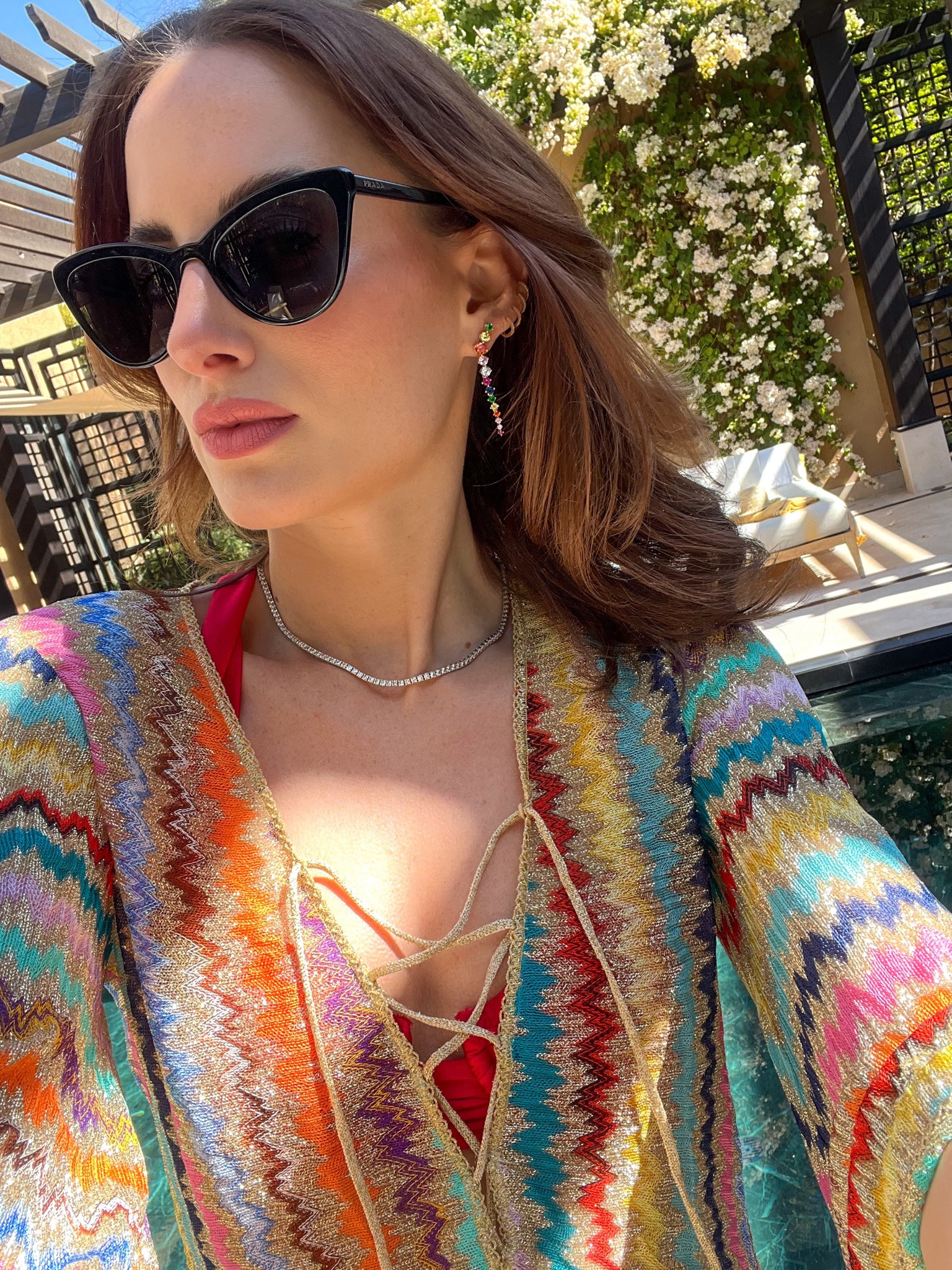 Colourful striped beach jumpsuit, sunglasses, choker, earrings

#LTKSeasonal #LTKstyletip #LTKeurope