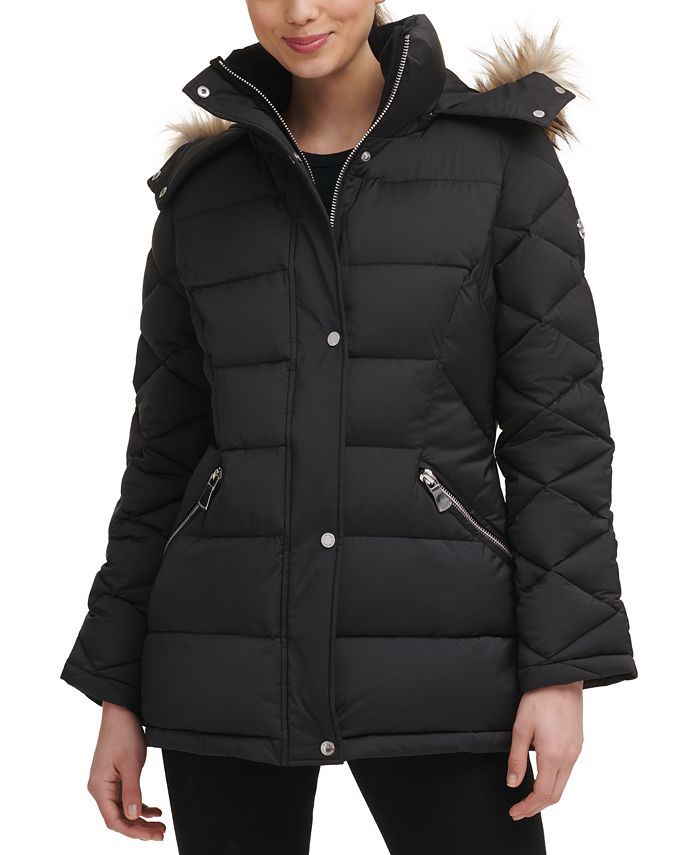 Calvin Klein Women's Faux-Fur-Trim Hooded Puffer Coat, Created for Macy's & Reviews - Coats & Jac... | Macys (US)