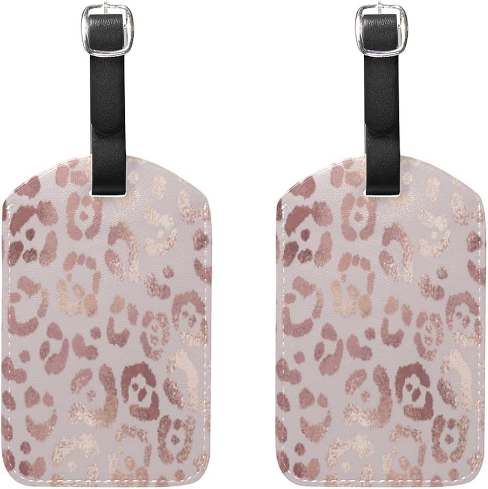 2 Sets Luggage Tags Leopard Print Cheetah Rose Gold Travel ID Bag Suitcase Handbag Tags | Amazon (US)