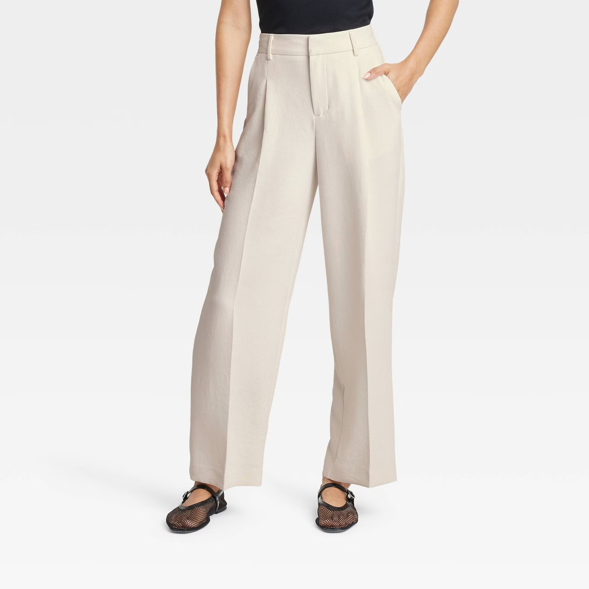 Women's Signature Crepe Essential Trouser - A New Day™ Off-White 10: High Rise, Straight Leg, B... | Target