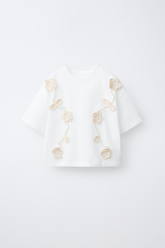 CROCHET FLORAL T-SHIRT | Zara US
