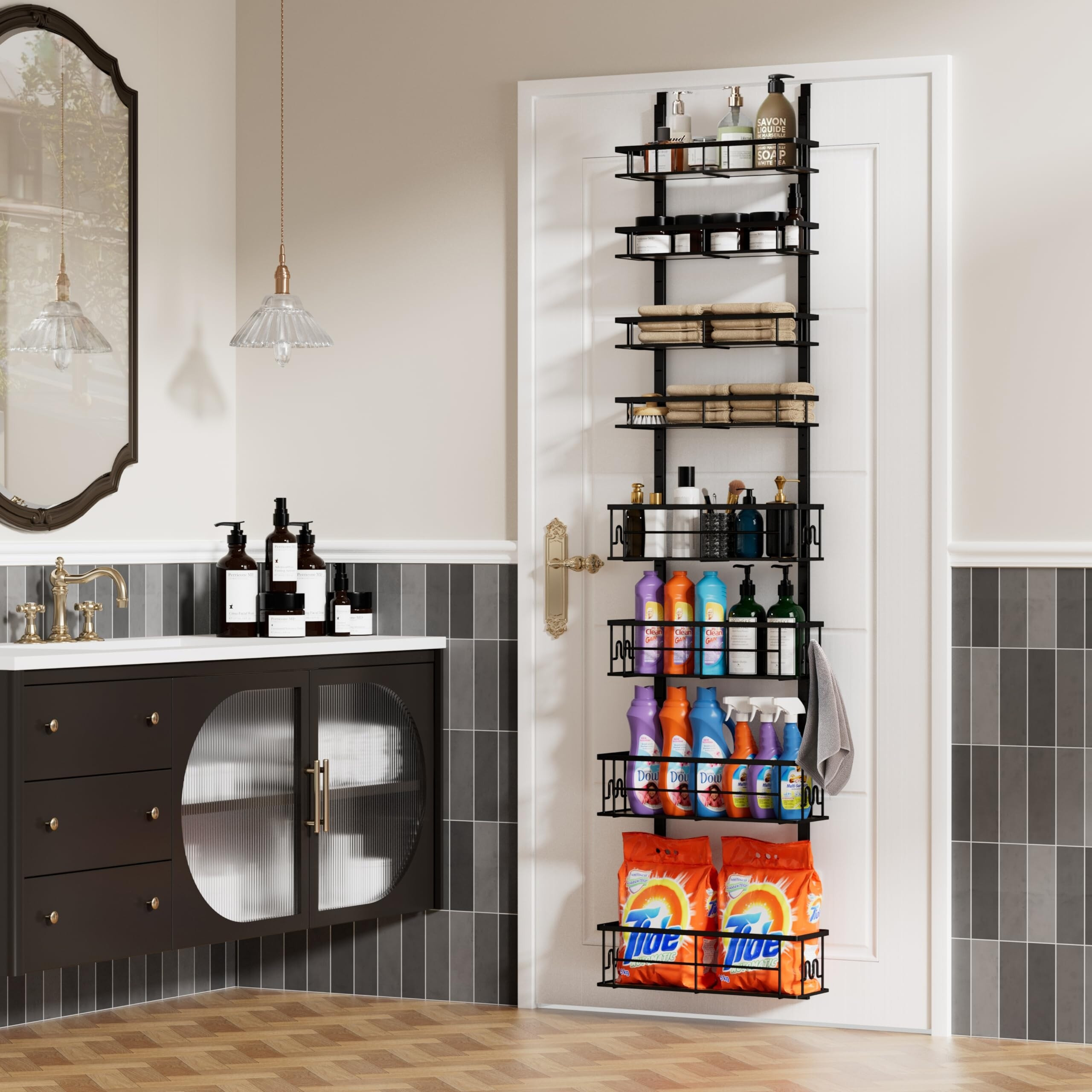Over the Door Spice Rack Organizer Pantry, 8-Tier Hanging Pantry Door Storage with Detachable Metal Baskets & Wooden Boards | Bed Bath & Beyond