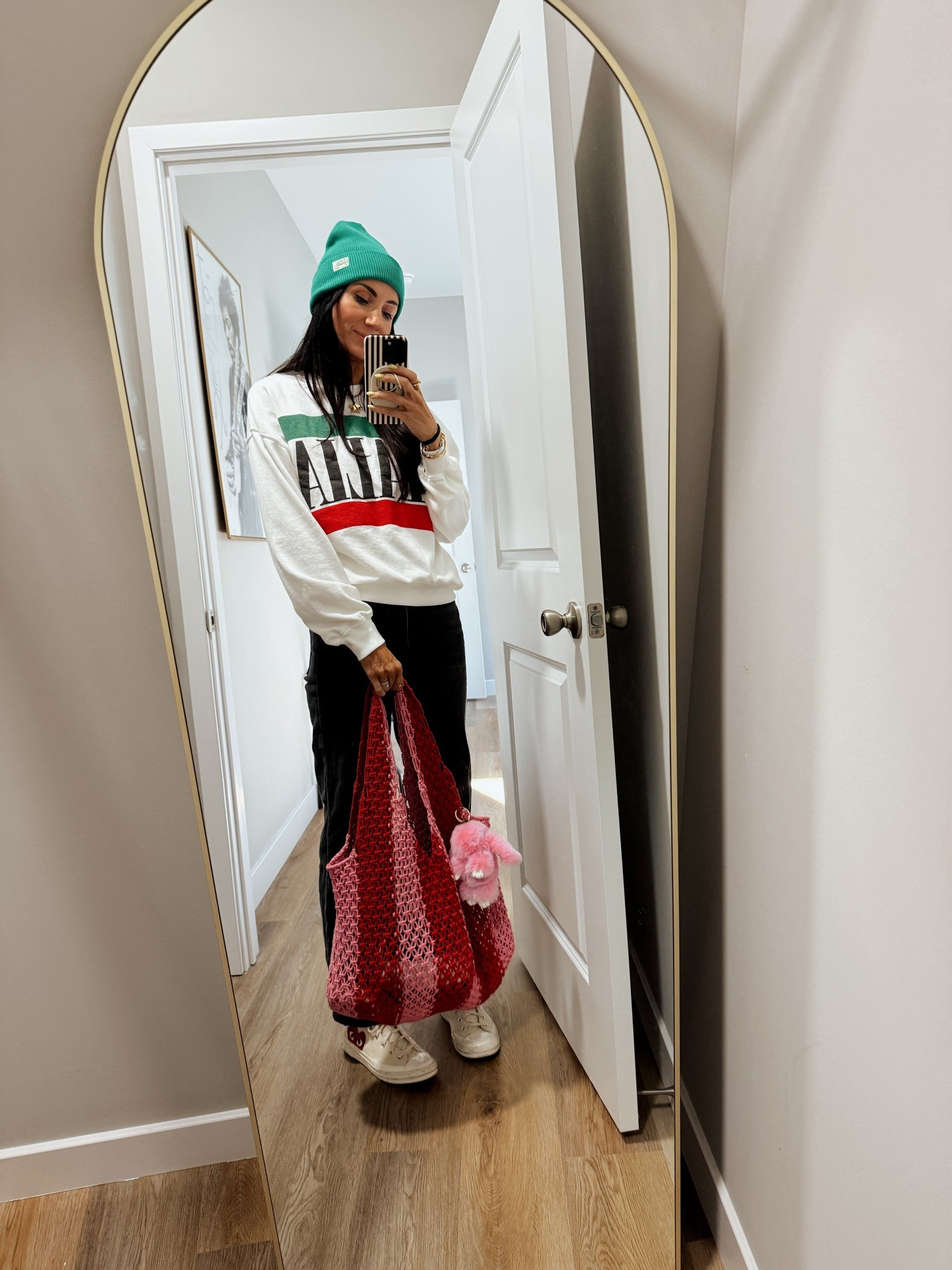 Today’s red, green and pink fit. This beanie is a kids beanie but fits well. 