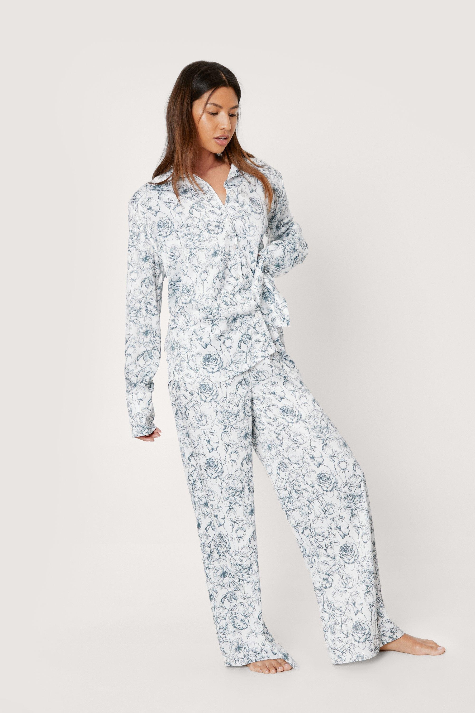 Recycled Satin Floral Oversized Pajama Set | Nasty Gal (US)