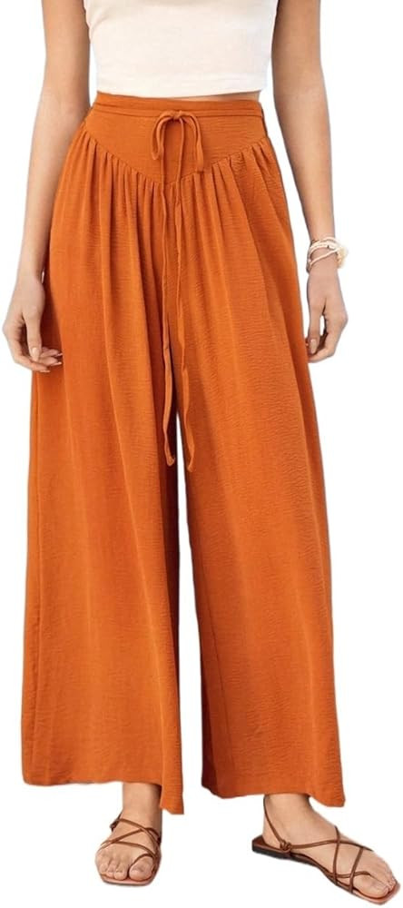 Women's 2025 Summer Casual Long Pants Solid Color Wide Leg Pants | Amazon (US)