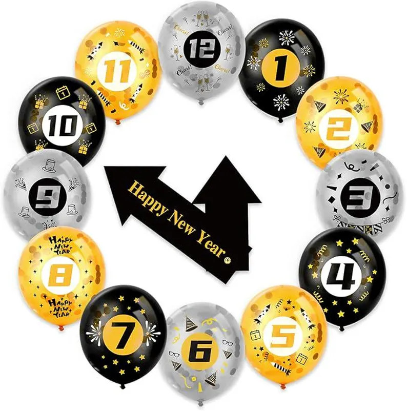 New Year Eve Decor Kit Clock Countdown Balloons Black Gold Silver Confetti 2026 | Etsy (US)