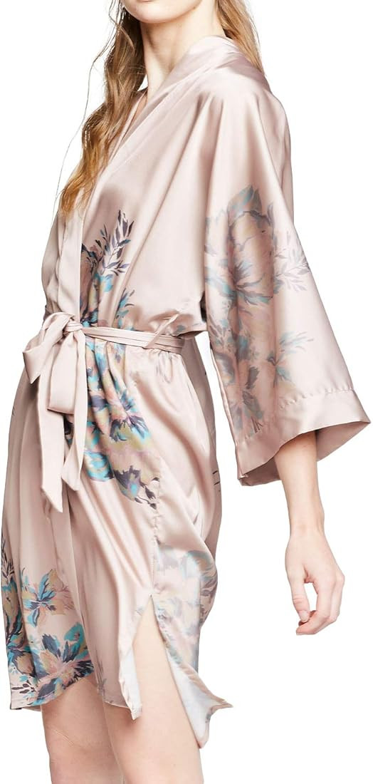 KIM+ONO Women's Charmeuse Kimono Robe Short - Watercolor Floral | Amazon (US)