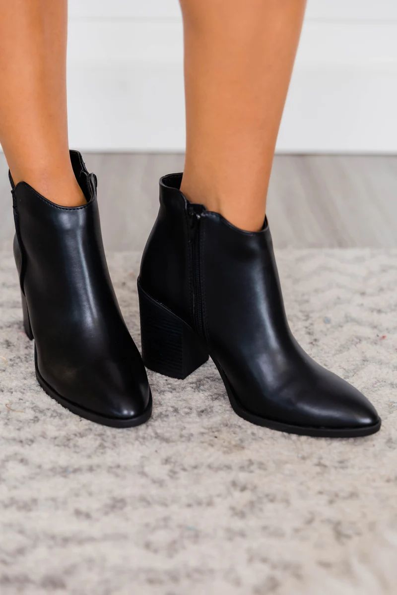 Sylvia Leather Black Booties | The Pink Lily Boutique