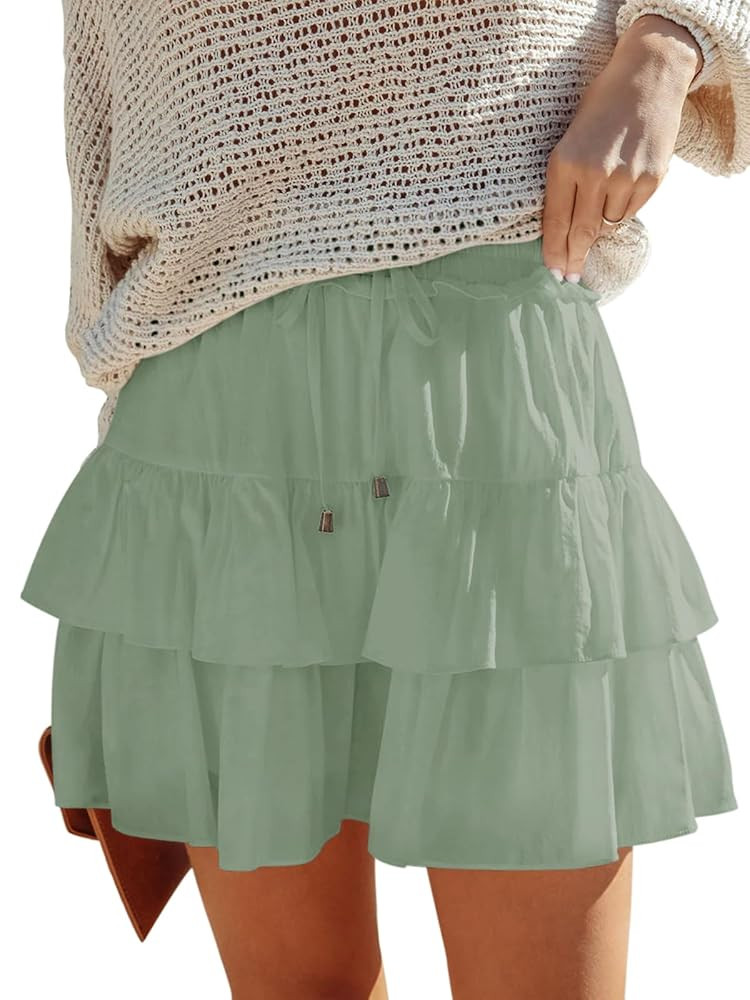 Flowy Shorts for Women Boho Ruffled Tiered Skorts Casual High Waist Mini Skirts Tennis Golf Comfy... | Amazon (US)