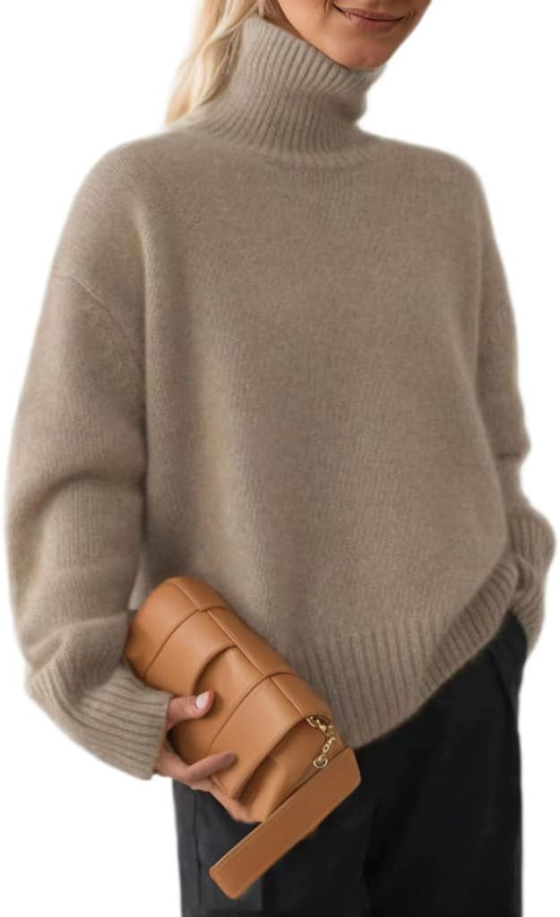 TIAFORD Women Casual Cashmere Turtleneck Long Sleeve Sweater Loose Bottoming Winter Pullover Swea... | Amazon (US)