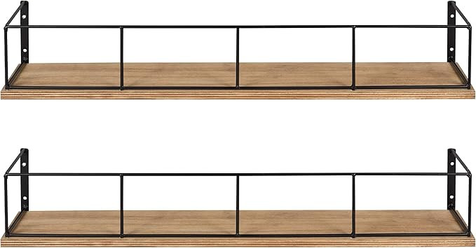 Kate and Laurel Benbrook 24 inch 2-Pack Wood and Metal Floating Wall Shelves, Rustic Brown and Bl... | Amazon (US)