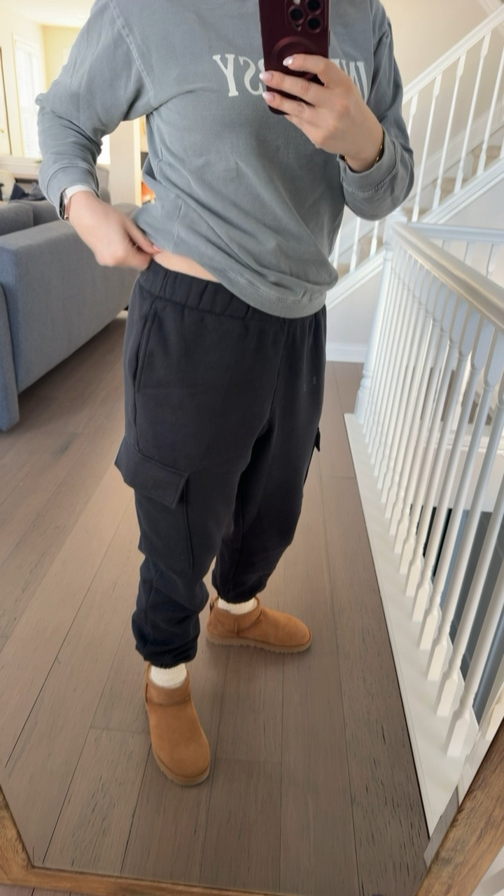 My comfiest work from home outfit, lol! I love the trend of cargo jogger sweatpants and these were on sale at Gap Factory!

#LTKTravel #LTKFindsUnder50 #LTKActive