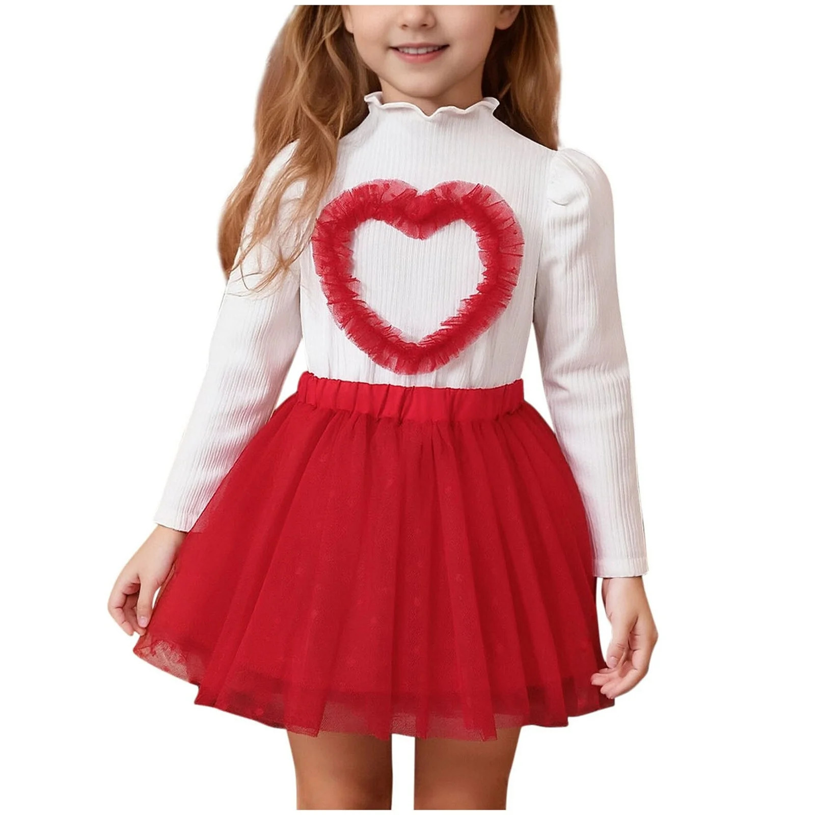 Kids Girl Outfit Set: Red 2 Piece Heart Top & Tutu Skirt for Kids Girls, Valentine's Day Party Dr... | Walmart (US)