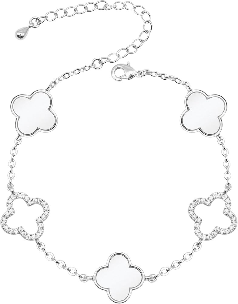 Clover Bracelet for Women 18k Gold Plated Silver Lucky Four Leaf Link Chain Bracelets Charm Trend... | Amazon (US)