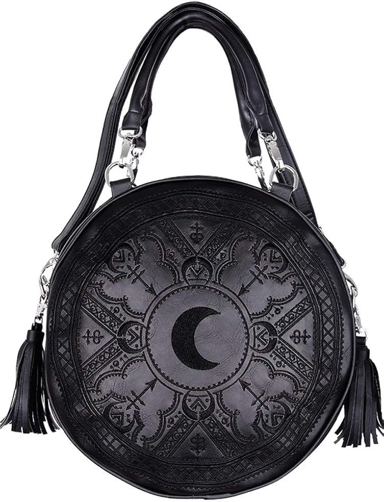 Restyle Gothic Occult Henna Round Bag Black Black Faux Leather Moon Handbag Medium | Amazon (US)