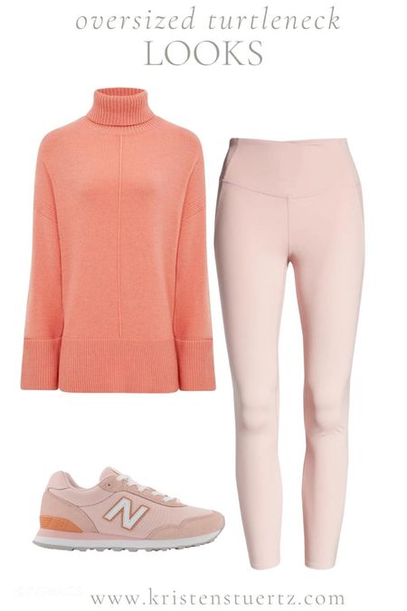 As thleisure look. Oversized sweater, pink leggings, pink new balance sneakers. 

#LTKstyletip