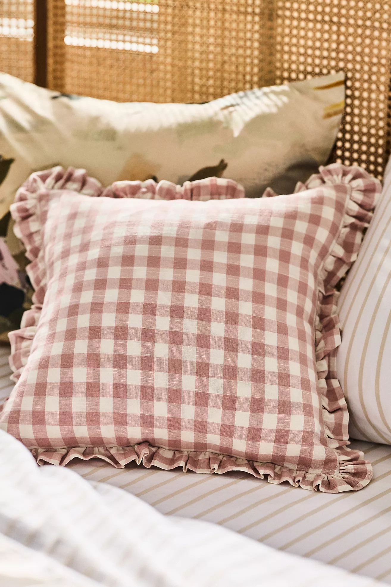 Ana Cotton Gingham Printed Ruffle Pillow | Anthropologie (US)