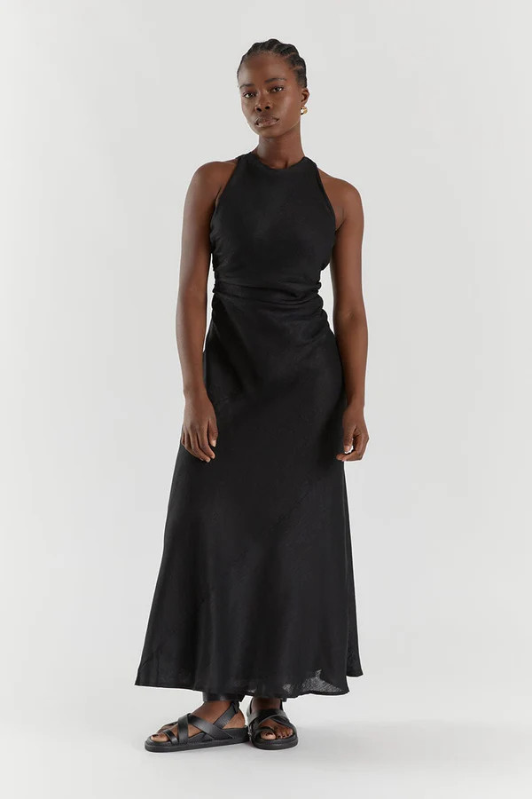 ROSE BLACK LINEN MAXI DRESS | DISSH