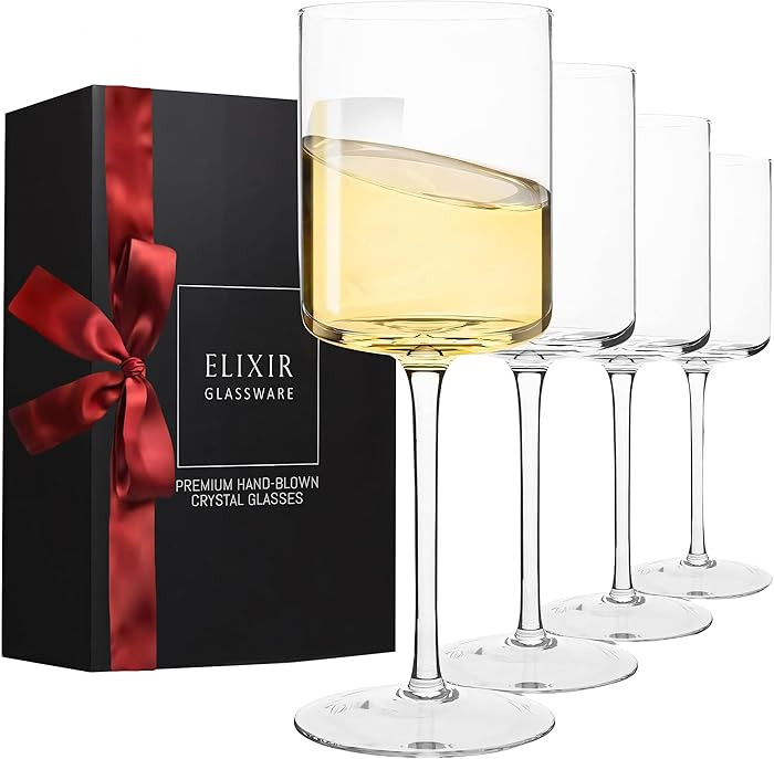 Square Wine Glasses Set of 4 - 14 oz - Crystal Wine Glass Set in Gift Packaging - Large Red Wine ... | Amazon (US)