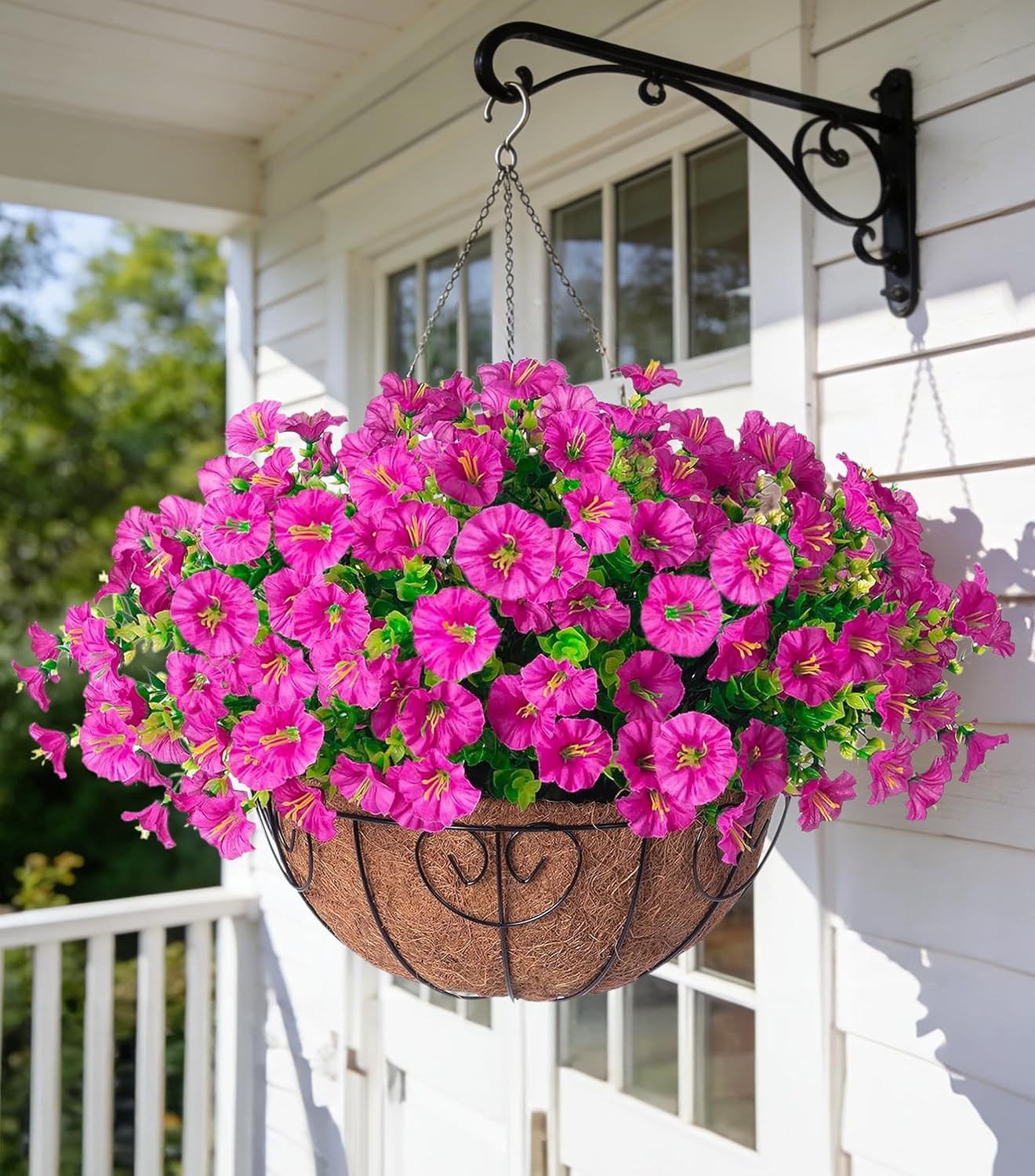 Artificial Silk Hanging Plants Flowers Basket for Outdoor Outside Summer Decoration, Fake Faux UV Sun Resistant Look Real Morning Glory Fuchsia for Porch Patio Balcony Home | Amazon (US)
