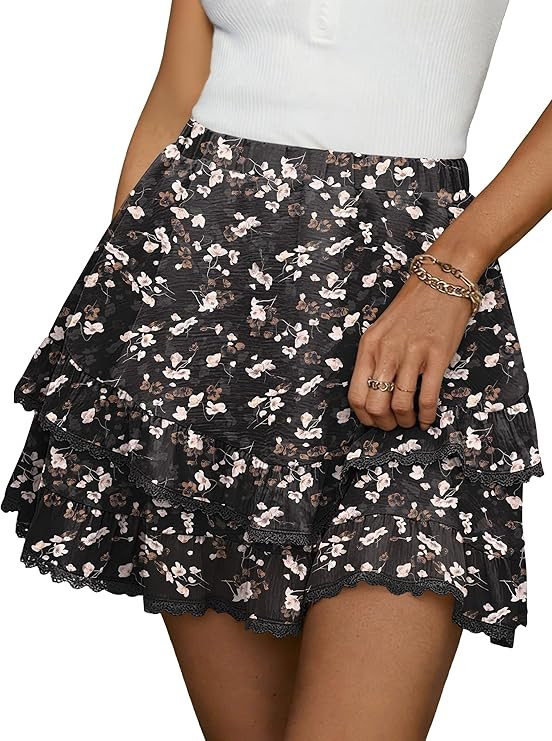 Caracilia Women's Summer Casual Flowy Skorts with Shorts Underneath Ruffle Tiered Mini Skirts for... | Amazon (US)