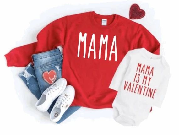 mama is my valentine, mama matching, crew neck, onesie , mama and mini tee, mother son daughter, ... | Etsy (US)