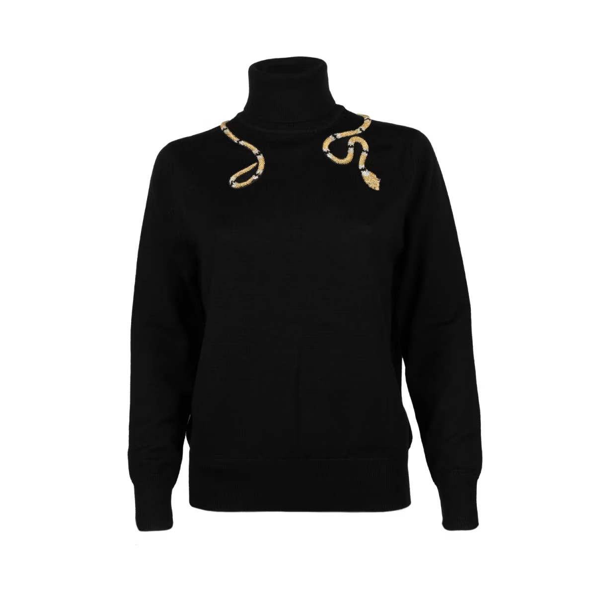 Laines Couture Wrap Gold Snake Embellished Knitted Roll Neck Jumper - Black | Wolf & Badger