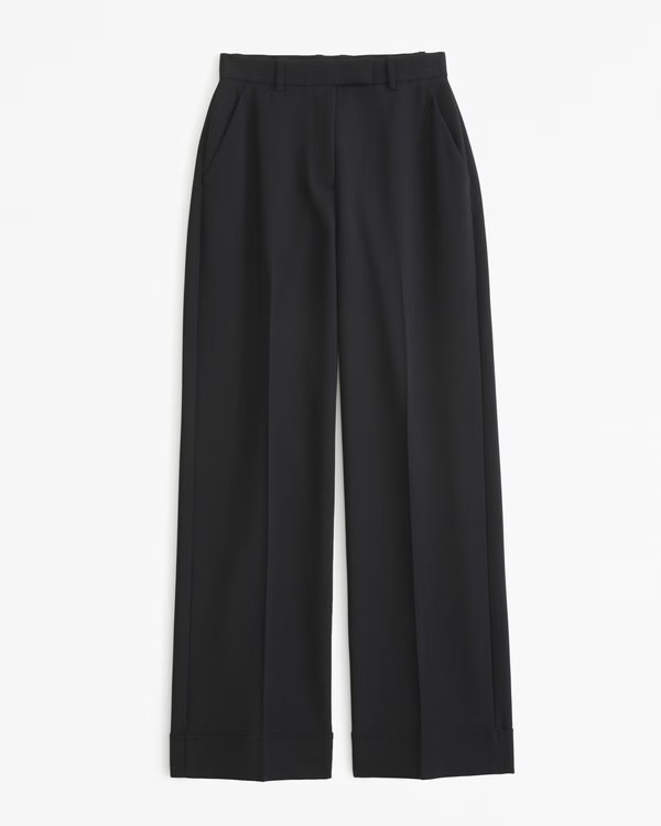 Curve Love Cuffed Hem Tailored Wide Leg Pant | Abercrombie & Fitch (US)