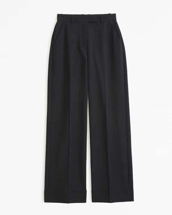 Curve Love Cuffed Hem Tailored Wide Leg Pant | Black Dress Pants | Black Work Pants | Abercrombie & Fitch (US)