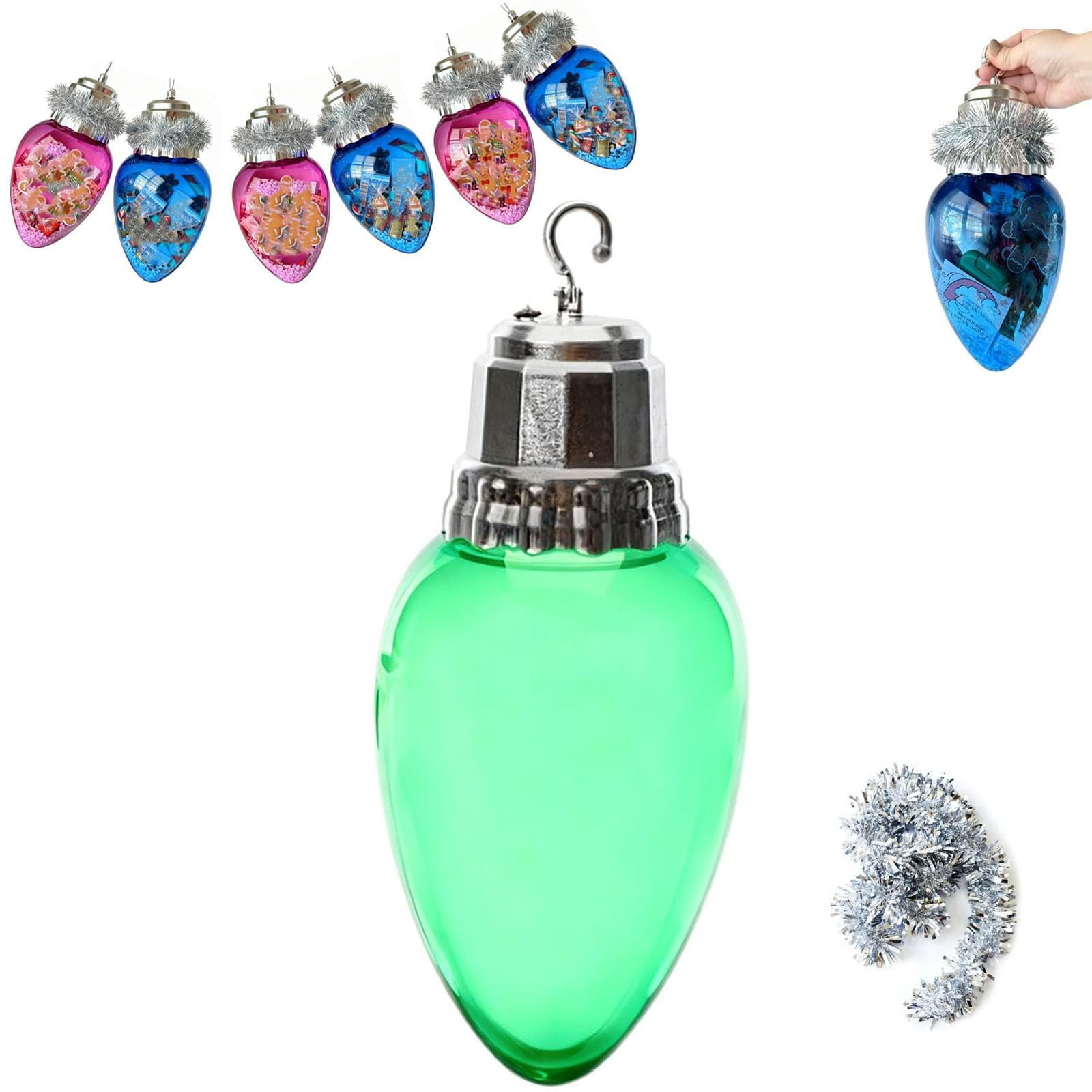 Fillable Jumbo Christmas Light Ornament, Giant Plastic Fillable Christmas Light Bulb Shape with S... | Amazon (US)