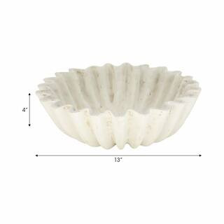 Ivory 12.5 in. Ceramic Round Novelty Fluted Decorative Bowl | The Home Depot
