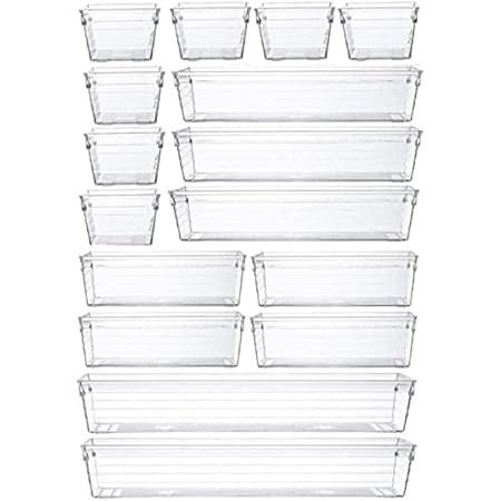 14 PCS Clear Plastic Drawer Organizer Tray for Makeup, Kitchen Utensils, Jewelries and Gadgets | Amazon (US)