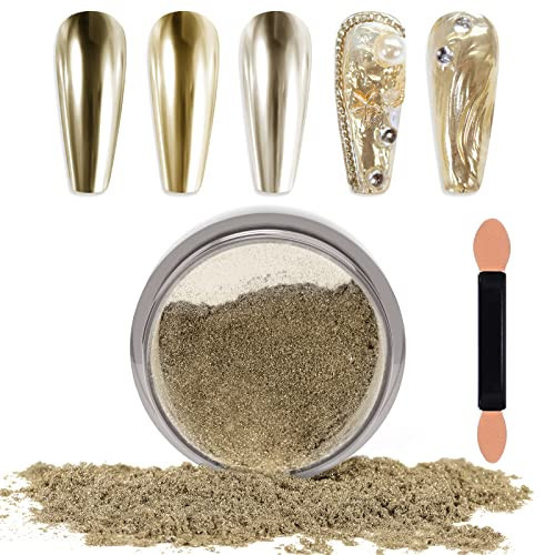 Laza Chrome Nail Powder Mirror Effect Metallic Dust Holographic Glitter Glazed Manicure Decoration Reflective Pigment for DIY Gel Polish Nail Art, Resin Craft, Gifts - Silver Gold | Amazon (US)