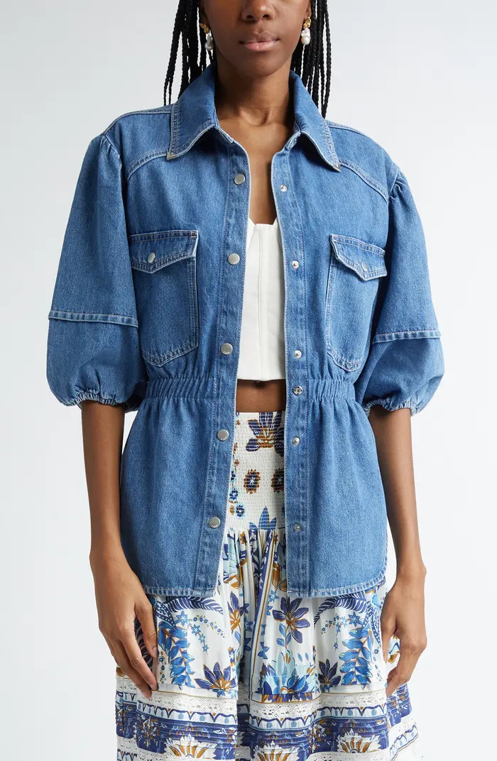 FARM Rio Puff Sleeve Denim Shirt | Nordstrom | Nordstrom