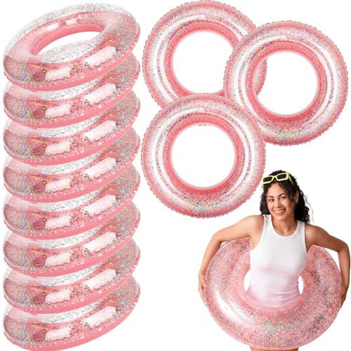 Relaxgiant 12 Pcs Adult Pool Floats Inflatable Glitter Swim Rings Round Floating Tubes for Summer Beach Pool Party Supplies(Pink,29.5" l X 29.5" w) | Amazon (US)