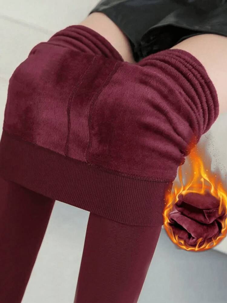Burgundy fleece lined leggings | SHEIN