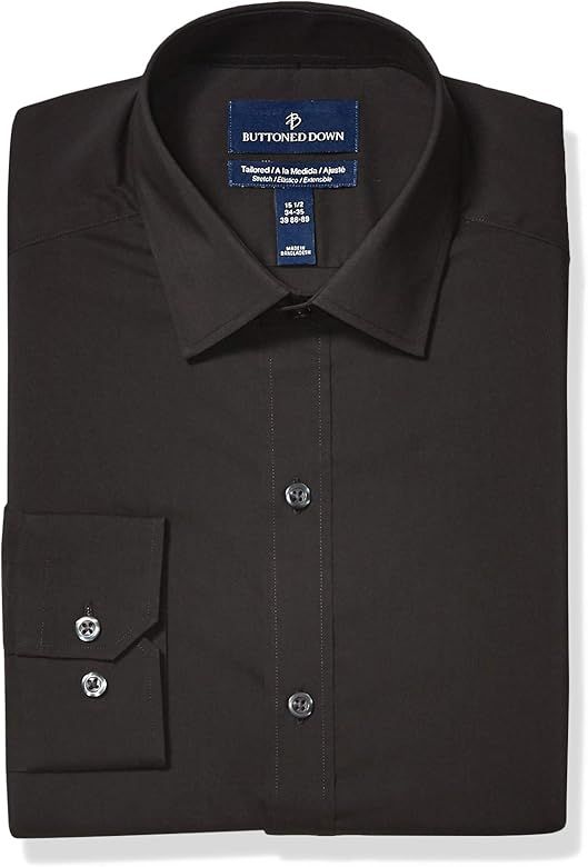 Amazon Brand - Buttoned Down Men's Tailored Fit Performance Tech Stretch Dress Shirt, Supima Cott... | Amazon (US)